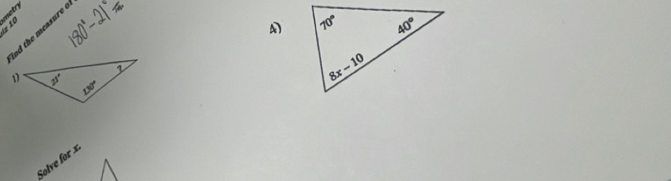 × 10 metry

ind the measure o
Solve for