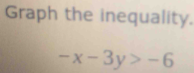 Graph the inequality.
-x-3y>-6