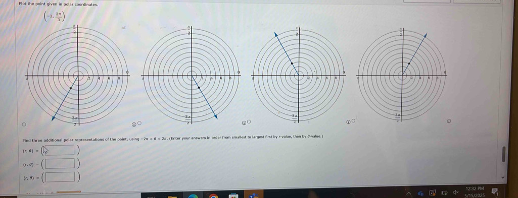 Solved: Plot the point given in polar coordinates. (-3, 2π /3 ) Find ...