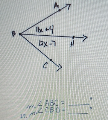 m∠ ABC= _o
_ m∠ CBD=