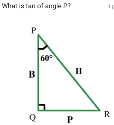 What is tan of angle P? 1p