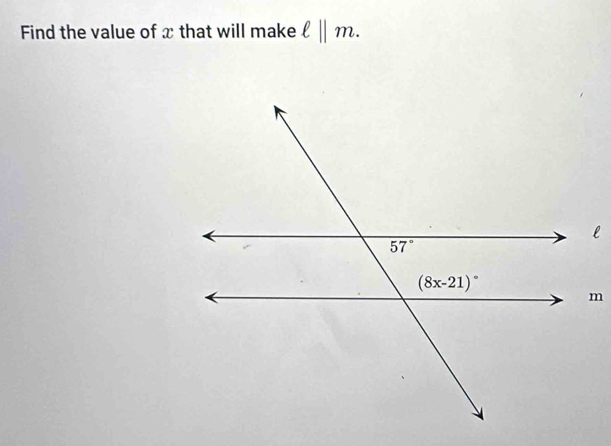 Find the value of x that will make ell ||m.