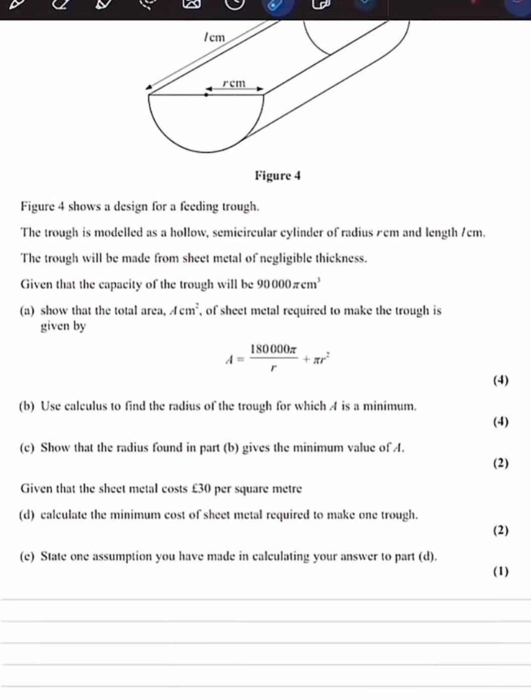 Solved: Figure 4 Figure 4 shows a design for a feeding trough. The ...