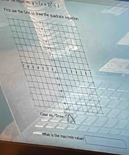 tn the equation y=(z+2)^2+1
First use the Grid to draw the 
What is the max/min value?