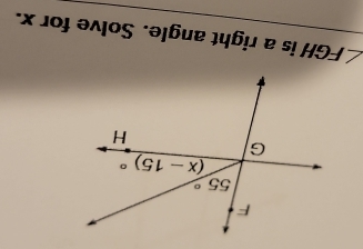 ∠ FGH is a right angle. Solve for x.