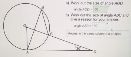 ngle AOD.
gle ABC and
answer.
are equal