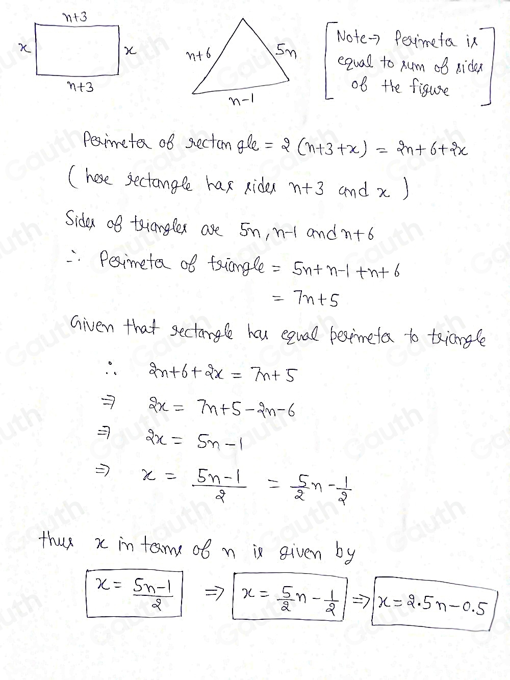 Solved: The rectangle and triangle below have equal perimeters. Write a ...