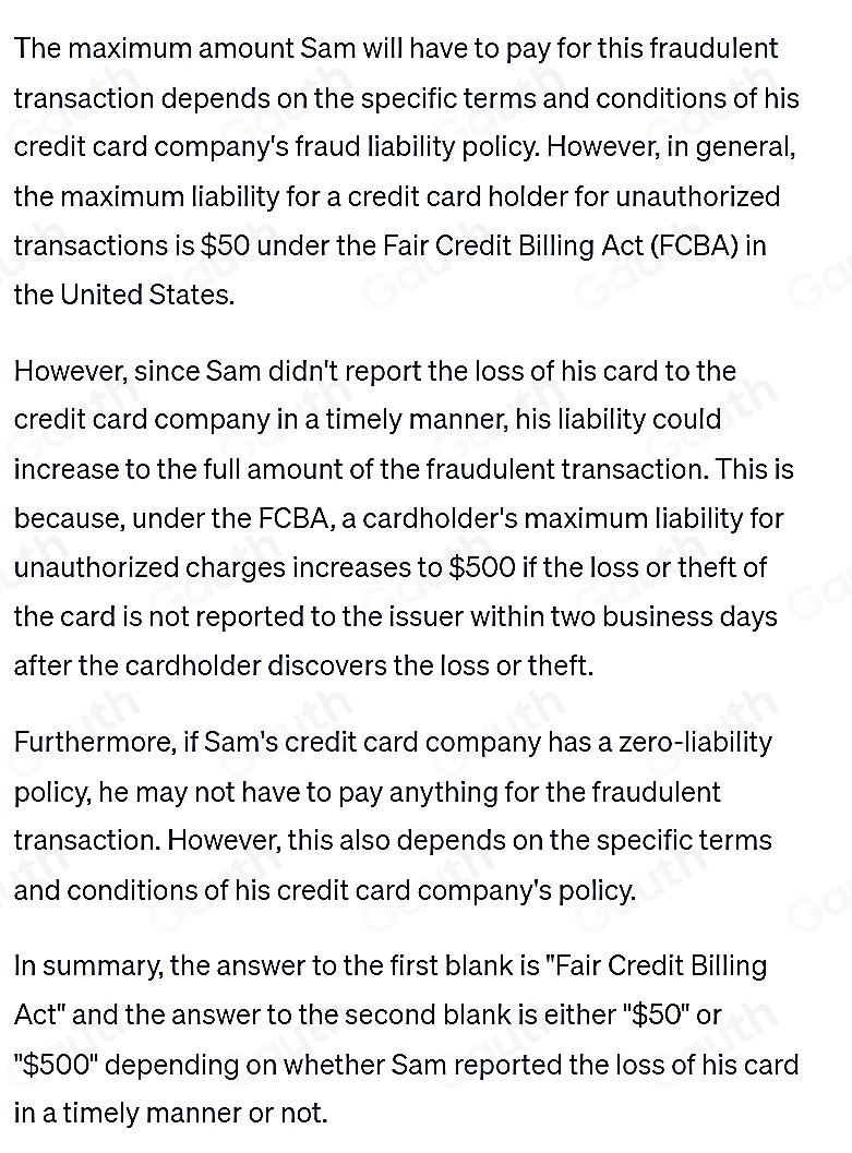Solved: Sam received his monthly credit card statement. He was shocked ...