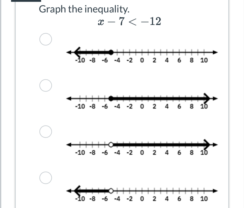 Graph the inequality.
x-7