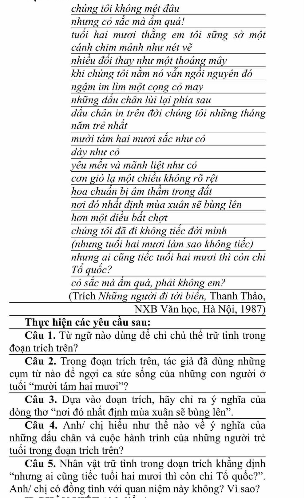 chúng tôi không mệt đâu 
nhưng cỏ sắc mà ẩm quá! 
đoạ 
cụm 
uổi 
dòn 
nhữ 
tuổi 
“nhưng ai cũng tiếc tuổi hai mươi thì còn chi Tổ quốc?”. 
Anh/ chị có đồng tình với quan niệm này không? Vì sao?