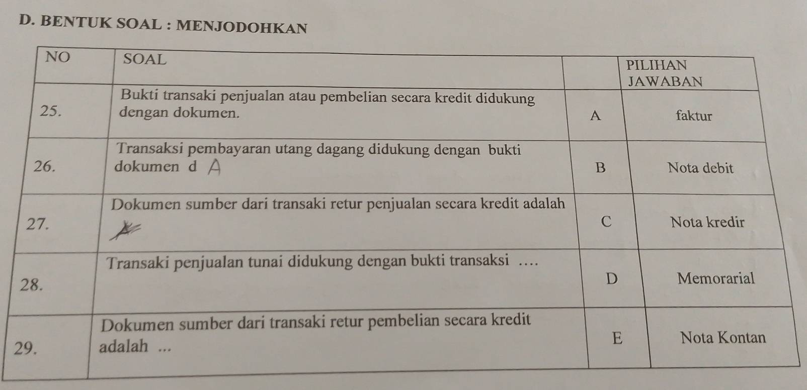 BENTUK SOAL : MENJODOHKAN 
2