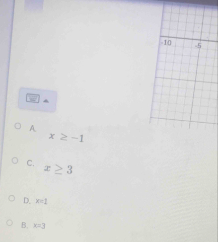 10 -5
A.
x≥ -1
C. x≥ 3
D. x=1
B. x=3