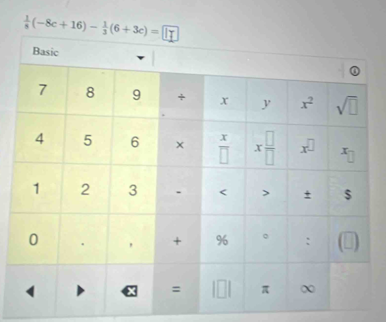  1/8 (-8c+16)- 1/3 (6+3c)= |T|