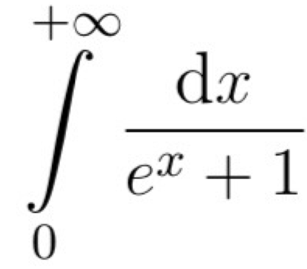 ∈tlimits _0^((+∈fty)frac dx)e^x+1