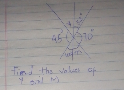 4 overset circ n2
45° 70°
100m
Find the values of
Y and N