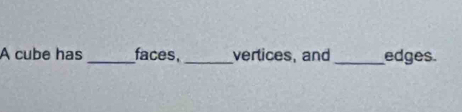 A cube has _faces, _vertices, and _edges