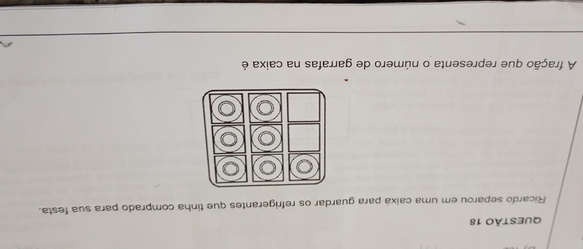 Ricardo separou em uma caixa para guardar os refrigerantes que tinha comprado para sua festa. 
A fração que representa o número de garrafas na caixa é