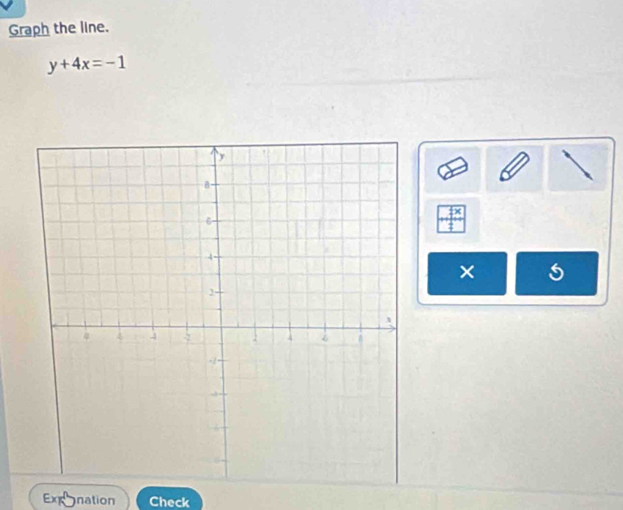 Graph the line.
y+4x=-1
× 
Exnation Check