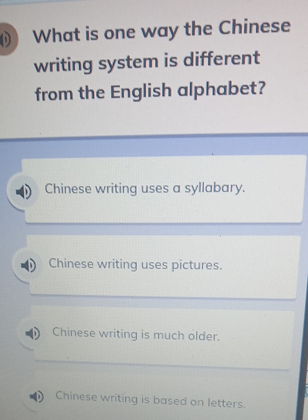 Solved: What is one way the Chinese writing system is different from ...