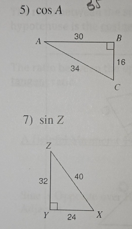 cos A
7) sin Z