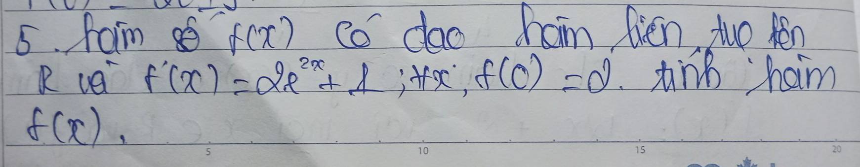 fam f(x) co doo ham fién two tén 
R ve f'(x)=alpha 2^(2x)+1; Hx,f(0)=alpha ting ham
f(x)