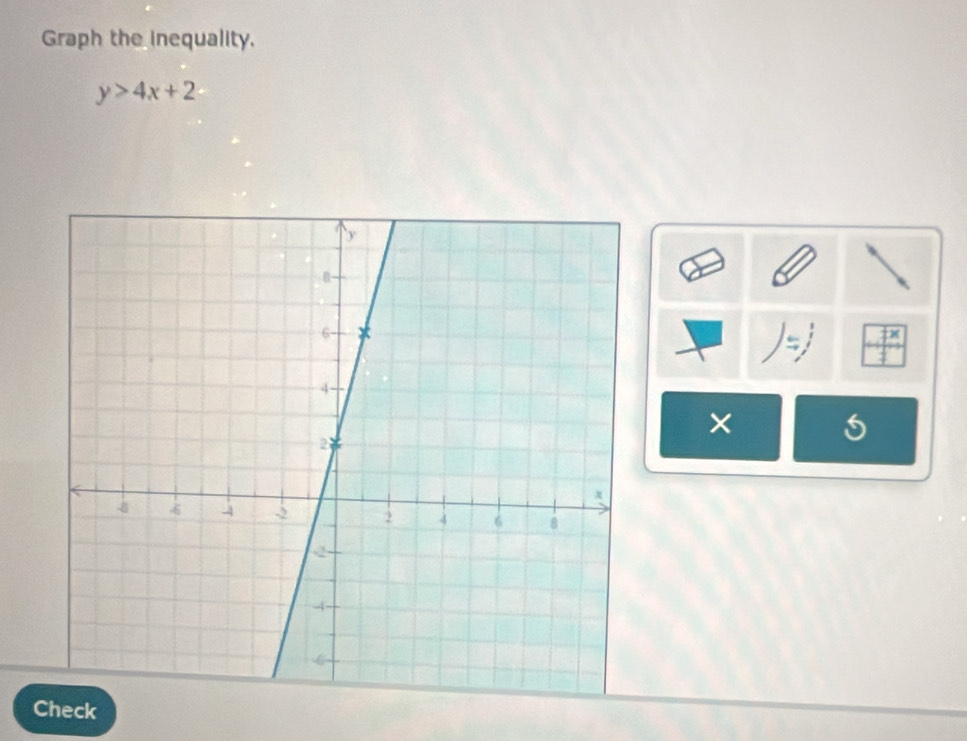 Graph the inequality.
y>4x+2
× 
Check