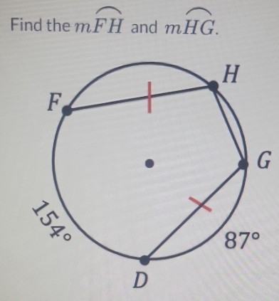 Find the moverline FH and mwidehat HG.
G