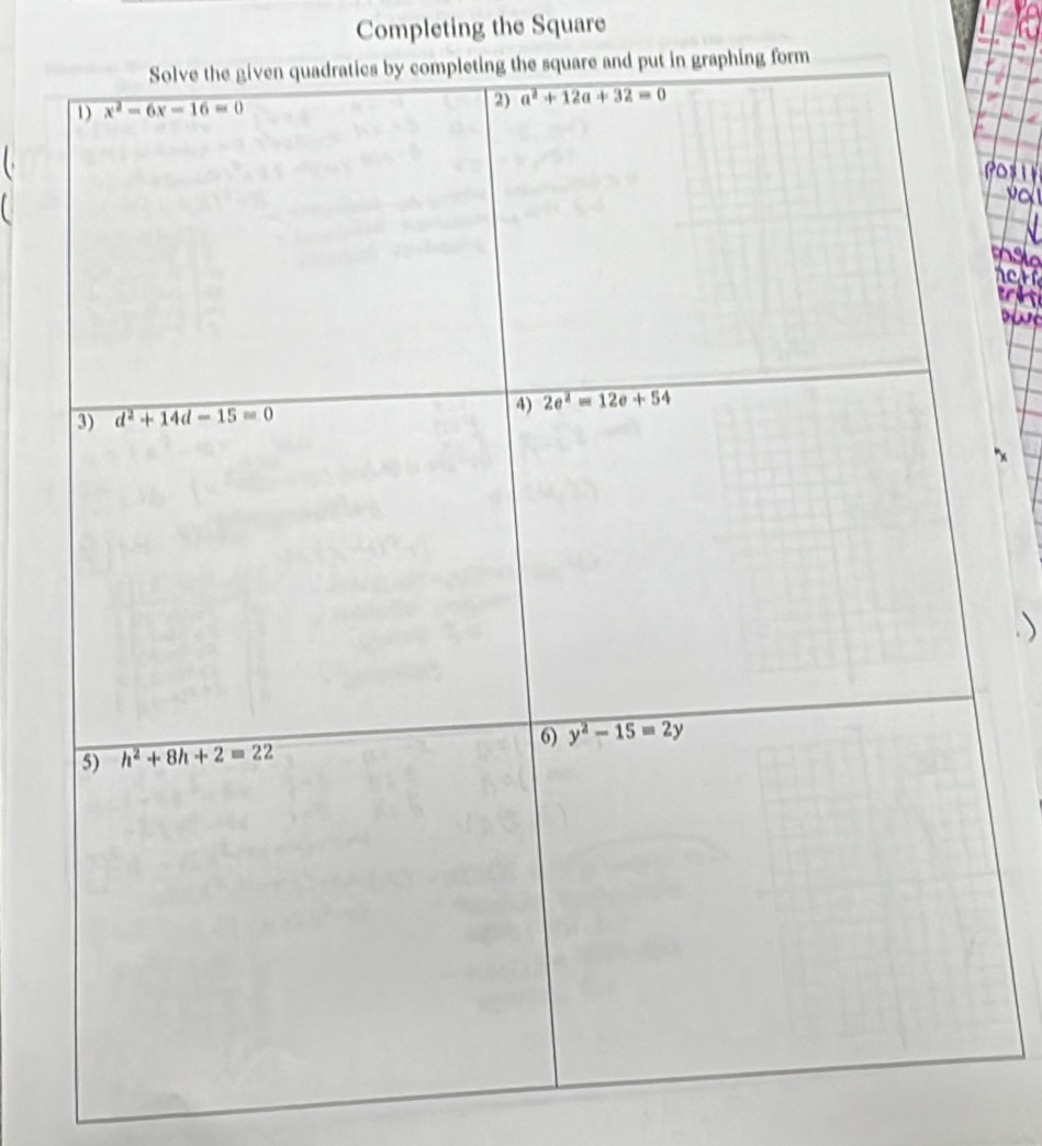 Completing the Square
ing form