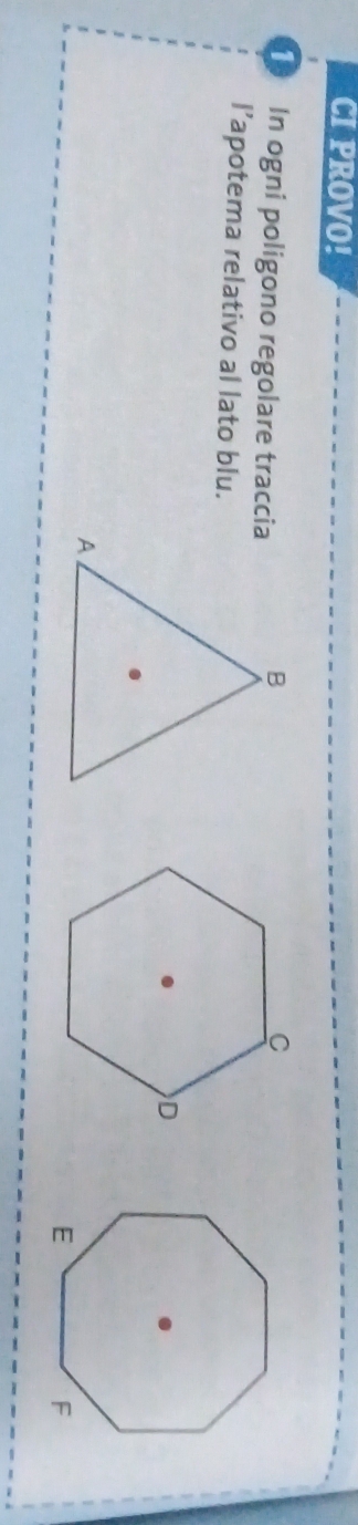 CI PROVO! 
1 In ogni poligono regolare traccia 
l’apotema relativo al lato blu.