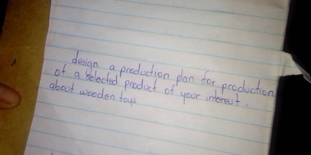 design a production plan for production 
of a belected product of your interest 
aboot wooden toys