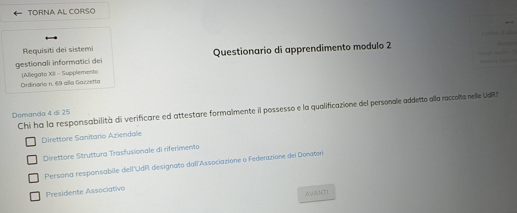 Risolto:TORNA AL CORSO I criteri di idon Requisiti dei sistemi donazia ...