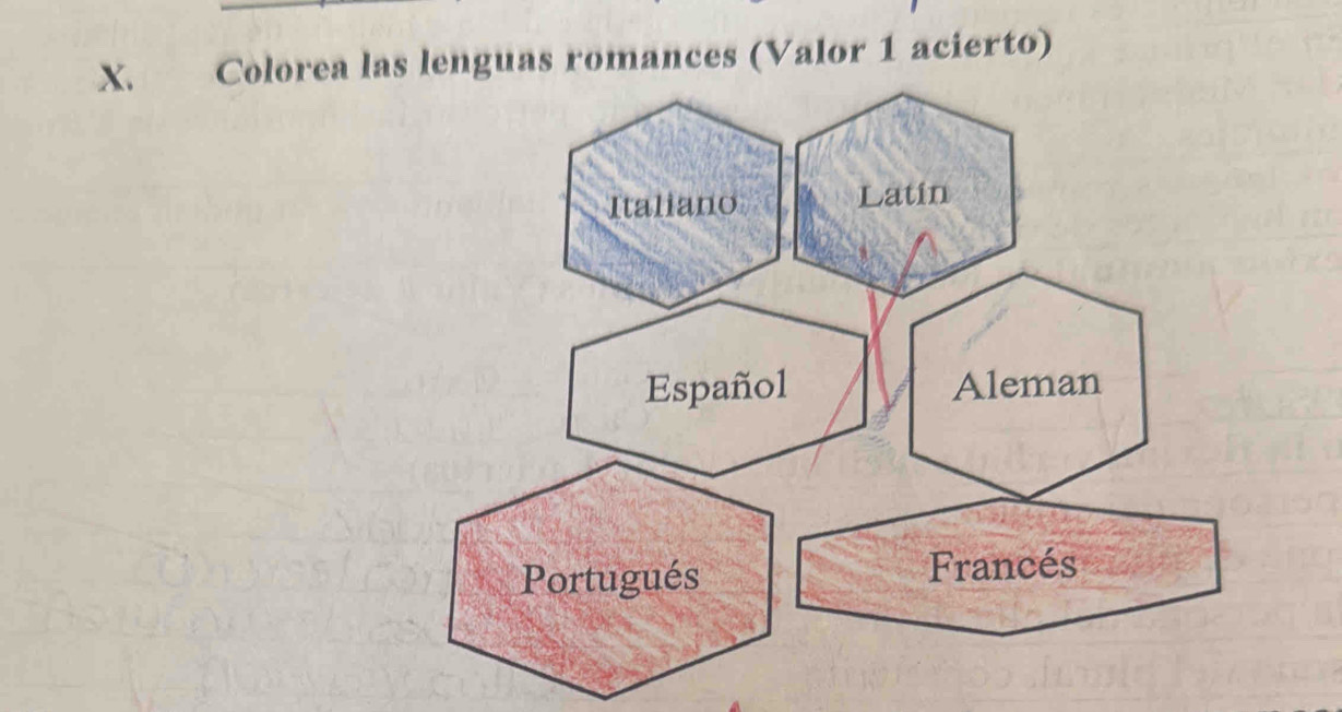 Colorea las lenguas romances (Valor 1 acierto)