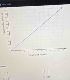 3about istan d
nswer
(1,5)
(5,1)
(4,20)
(0,0)