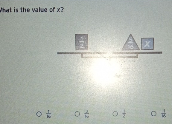 What is the value of x?
 1/16 
 3/16 
 1/2 
 11/16 