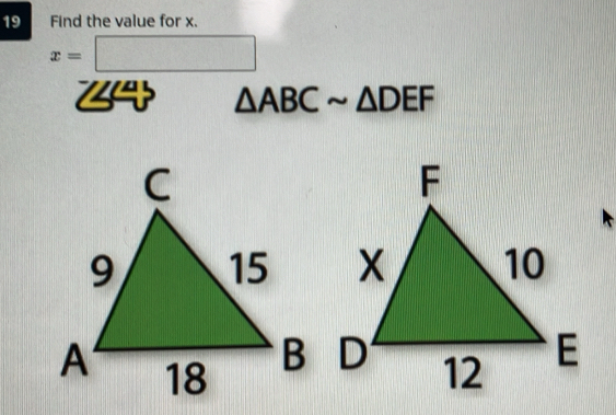 Find the value for x.
x=□
44 △ ABCsim △ DEF