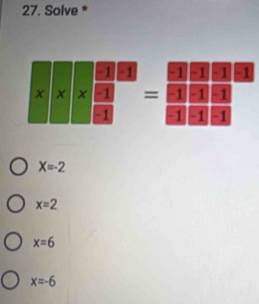 Solve *
1
x X 1
1
-1
X=-2
x=2
x=6
x=-6