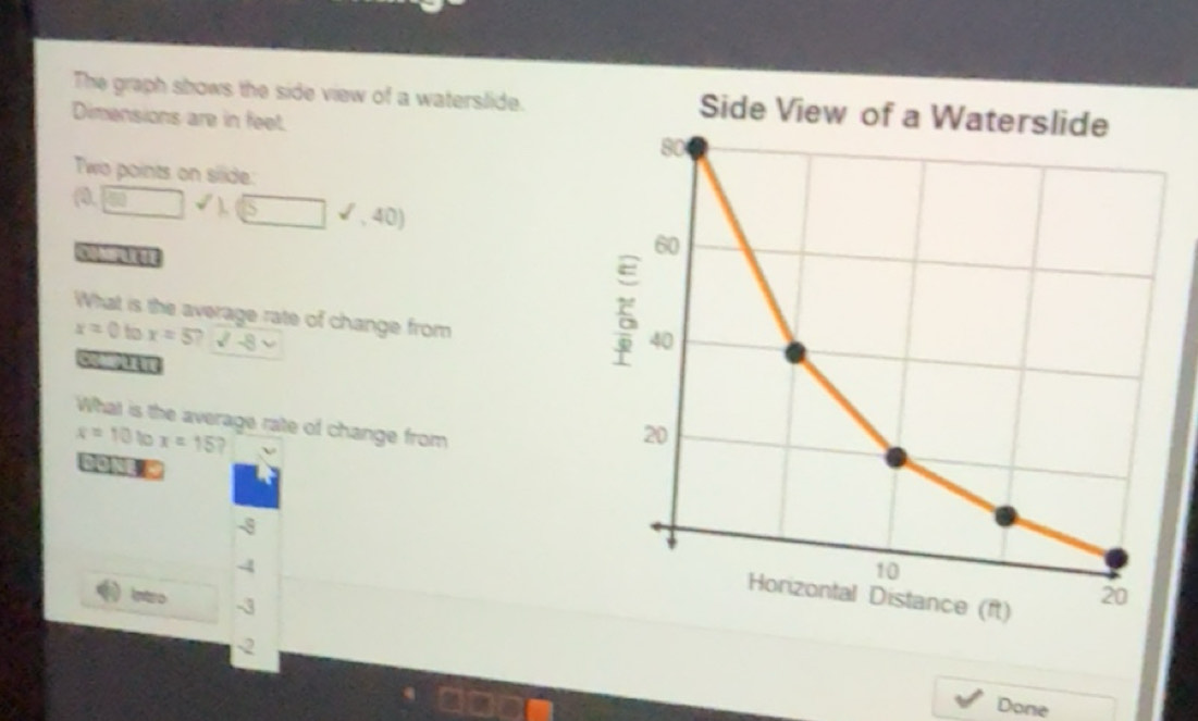 Solved: The graph shows the side view of a waterslide. Dimensions are ...