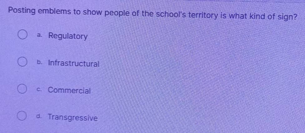 Solved: Posting emblems to show people of the school's territory is ...
