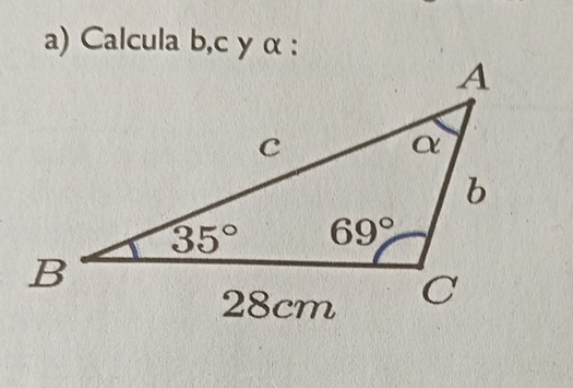 Calcula b,c y α :