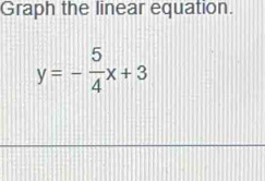 Graph the linear equation.
y=- 5/4 x+3