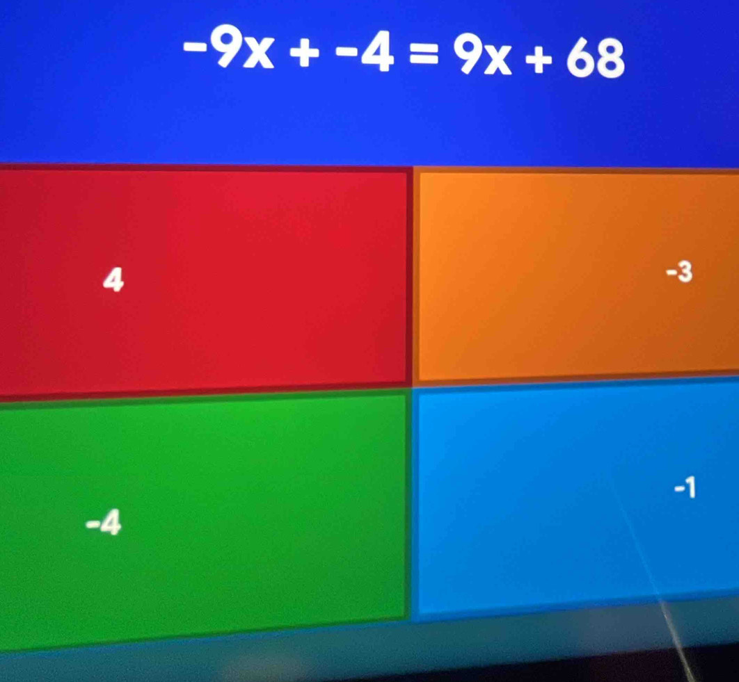 -9x+-4=9x+68