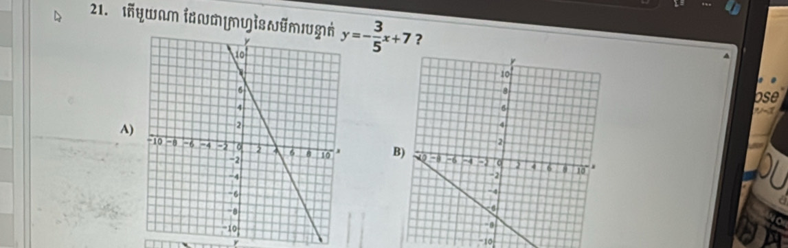 y=- 3/5 x+7 ? 
ose 

A

y -10