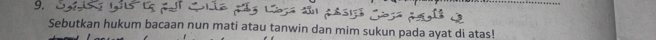 Sebutkan hukum bacaan nun mati atau tanwin dan mim sukun pada ayat di atas!