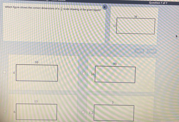 Which figure shows the correct dimensions of a  1/3  -scale drawing of the given figure?
3
1.2