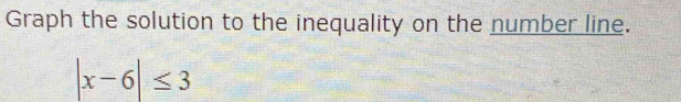 Graph the solution to the inequality on the number line.
|x-6|≤ 3