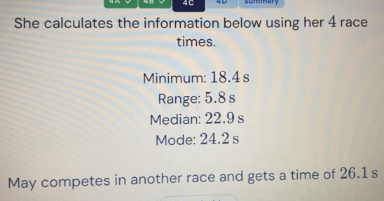 Solved: 4C 4 D summary She calculates the information below using her 4 ...