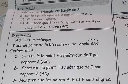 Solved: pl salt s 2) , . , Exercice 5 : ABC est un triangle rectangle ...