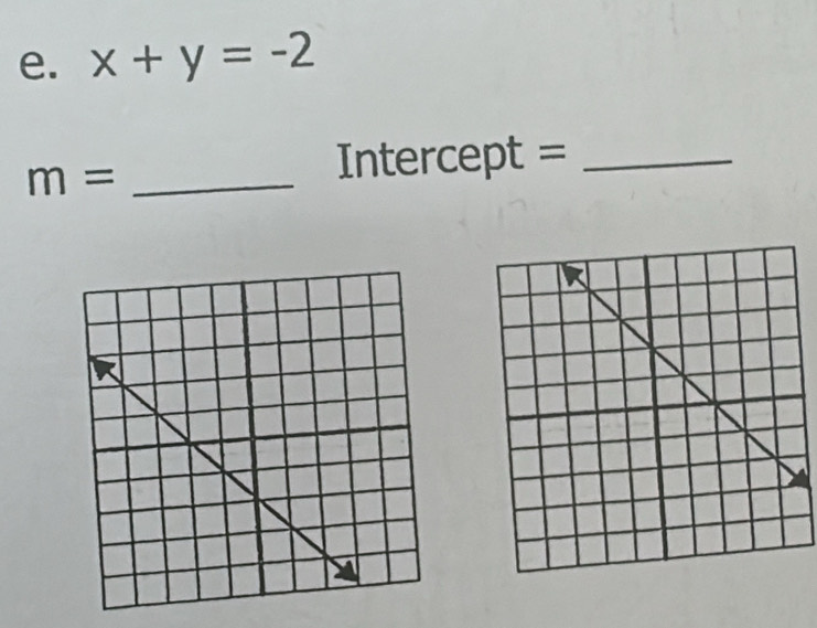 x+y=-2
m= _ 
Intercept =_