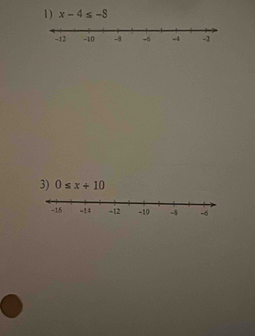 x-4≤ -8
3) 0≤ x+10
-16 -14 -12 -10 -8 -6