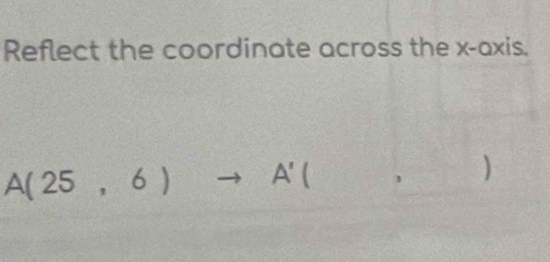 Reflect the coordinate across the x-axis.
A(25,6)to A'(, 
)